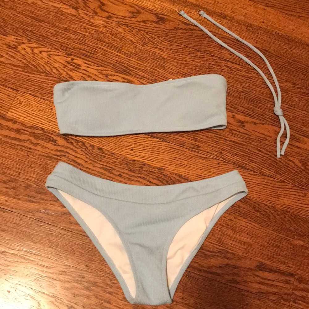 blue bandeau bikini